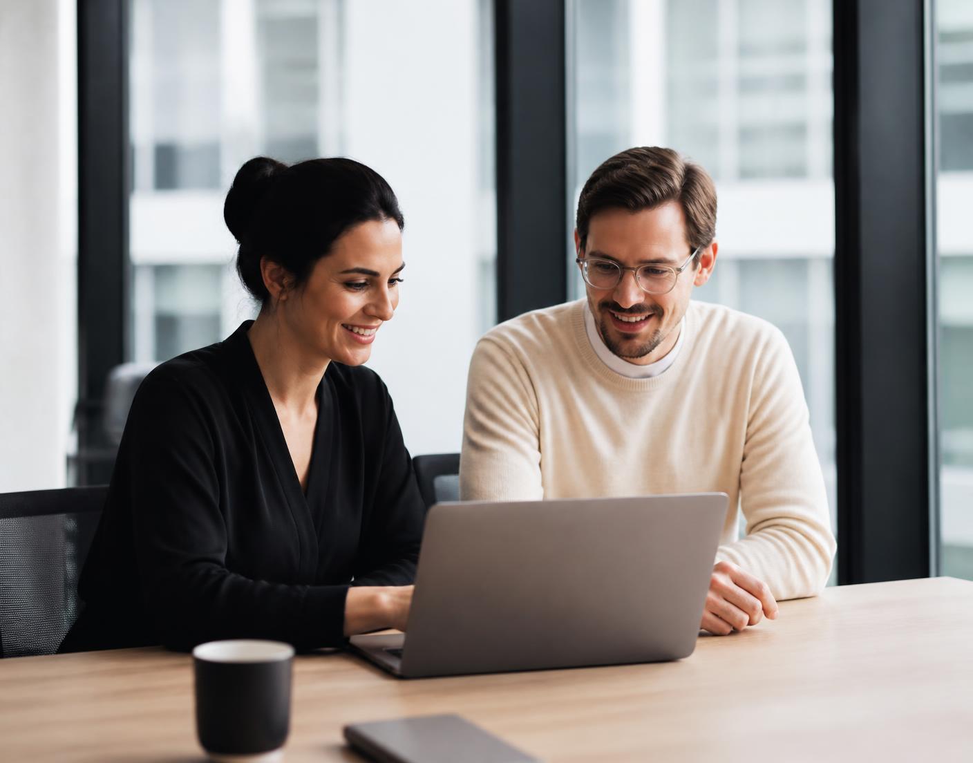 Two colleagues reviewing recurring service work together